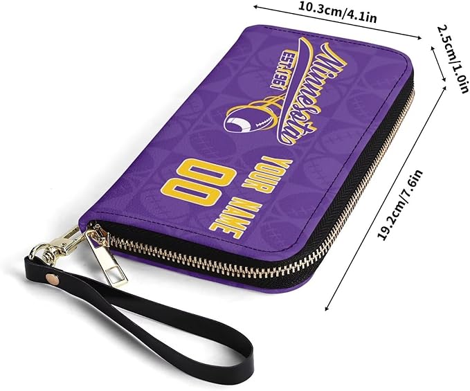 Custom Sports Team Zip Organizer Wallet-Personalized PU Leather Wallet with Name Number,Multi-Card Slots,Wrist Strap,Fan Gift for Men Women.