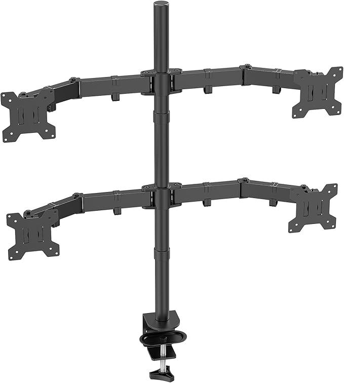 Quad Monitor Mount, Heavy Duty Adjustable 4 Monitors Desk Stand for 13"-27" Screen, Holds Up to 22lbs per Arm with C Clamp/Grommet Base