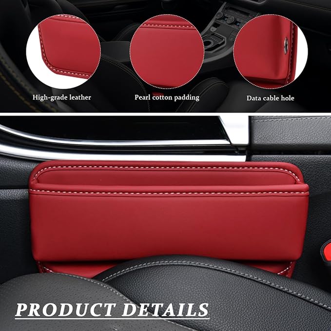 Kewucn Car Seat Gap Organizer, Adjustable Leather Front Seat Gap Filler Storage Box, Multifunctional Auto Console Side Pocket Organizer for Phone Glasses Key Card, Car Accessories (Red)