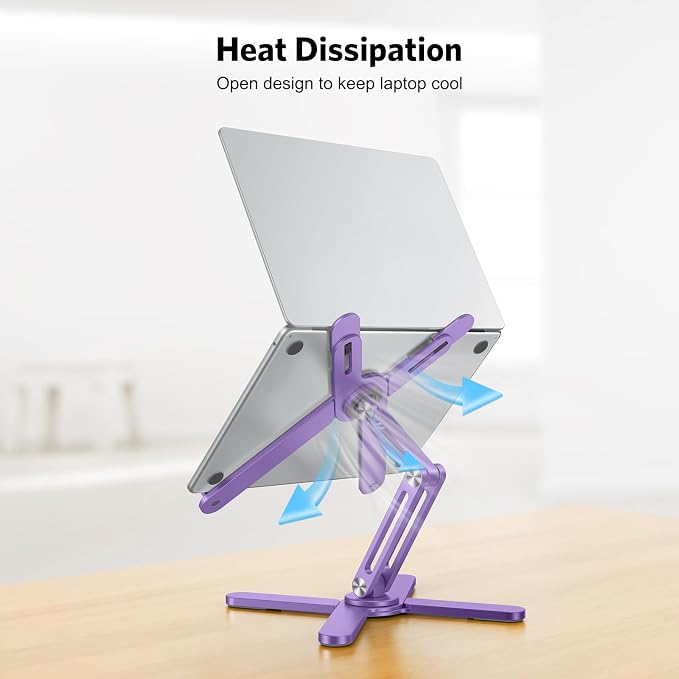 OMOTON 360° Rotating Laptop Stand Riser for Desk, Ergonomic Foldable Computer Stand Adjustable Height Angles for Collaborative Work, Easy Storage Fit Macbooks,All Laptops up to 16 inches, Purple