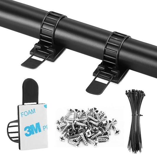 100Pcs Adhesive Cable Management Clips with 50Pcs Zip Ties, Adjustable Nylon Cable Strap Ties Wire Clips Clamps Organizer with Strong Adhesive Tape, Extra Screw & Hole - 3.55 Inch Black