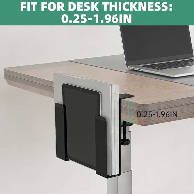 Adjustable Side Laptop Mount, No Drill Desk Storage Organizer, Metal Hanging Notebooks Holder, Punch-Free Clamp for MacBook Pro, Documents with Anti-Scratch Silicone