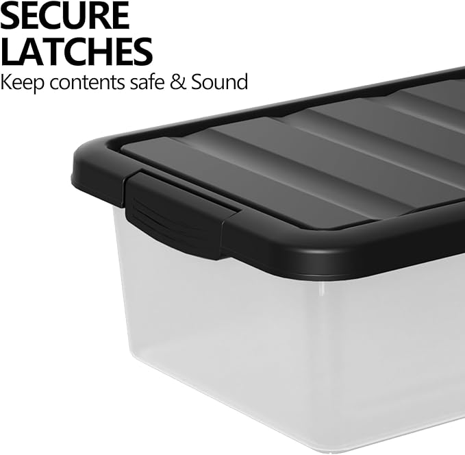 2-Pack Latching Boxes, 14 Quart Clear Plastic Organization Containers for Closet, Bedroom, Shelving Units