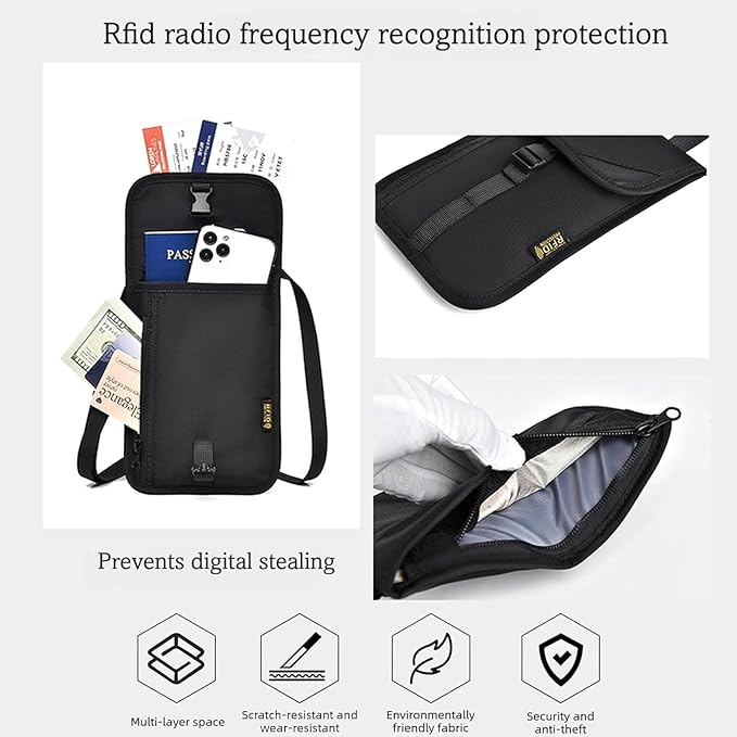 Passport Holder for Travel Pouch Neck Wallet for Traveling Women Men with RFID Blocking Waterproof and Slim Neck Pouch Adjustable Neck Strap (Z-Grey)