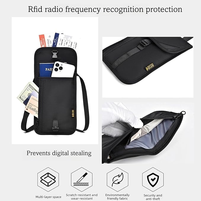 Passport Holder for Travel Pouch Neck Wallet for Traveling Women Men with RFID Blocking Waterproof and Slim Neck Pouch Adjustable Neck Strap (Z-Blue)