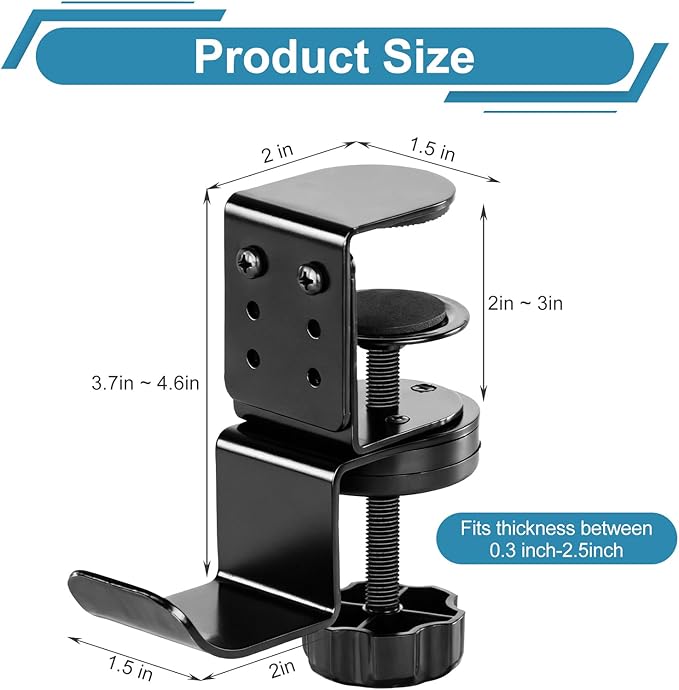 MYITYARD Clamp Mug Hooks Under Desk, Clip On Hook Cup Holder, Desktop Hanging Headphone Hook for Office, Computer Desk, Student Class Desk, Cabinet