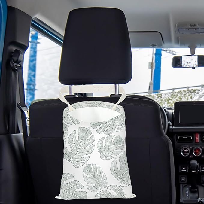 Car Trash Bag Car Garbage Bag Hanging Cars Trash Can, Waterproof Cars Back Seat Organizer for Vehicle Travelling Campingg Eucalyptus Palm Leaves Decor