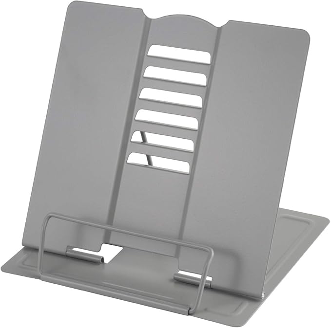 Blizzow Desk Book Stand Holder - Hands Free, Adjustable Metal Stand, Foldable Portable for Cookbook, Recipe, Tablet, Music, Documents (Grey)