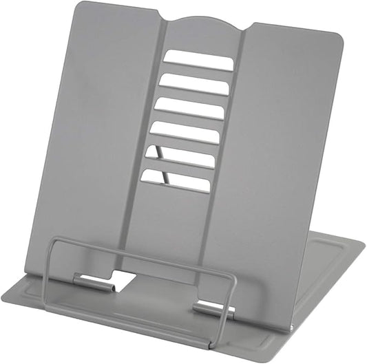 Blizzow Desk Book Stand Holder - Hands Free, Adjustable Metal Stand, Foldable Portable for Cookbook, Recipe, Tablet, Music, Documents (Grey)