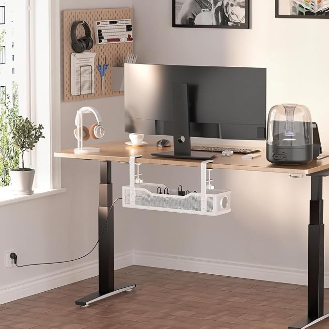 Under Desk Cable Management Tray, Heavy Duty Steel Wire Cord Organizer 13.4 Ich for Computer Desk, No Drill Adhesive or Screw Mount Options, Power Strip Holder for Home | Office | Shop (Silver)