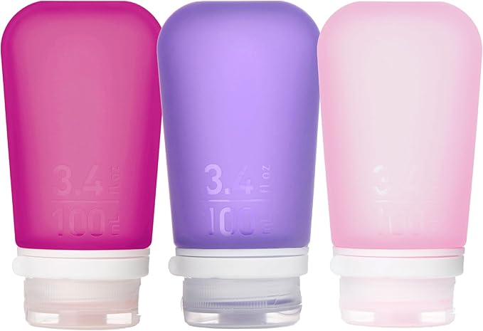 humangear GoToob+ Bottles - Silicone Leak-Proof Travel Tubes for Toiletries, Camping & TSA Carry-On (3-Pack), Large (3.4 fl oz; 100ml), Rose/Lilac/Magenta