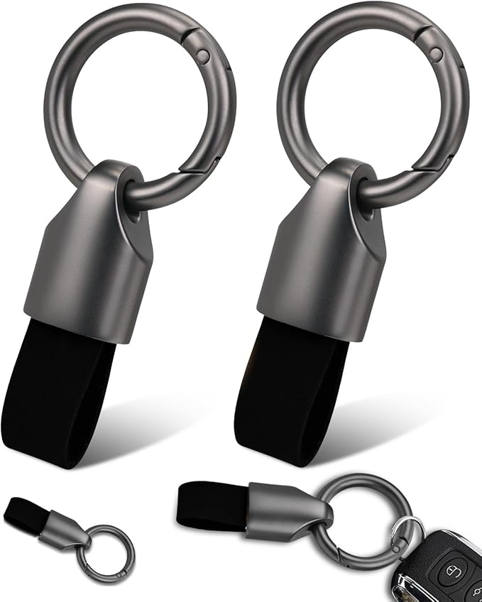 2 Pcs Keyring Keychain for Car Key Fob Holder, Zinc Alloy Buckle Small Leather Key Chain, Key Ring Fob Accessory