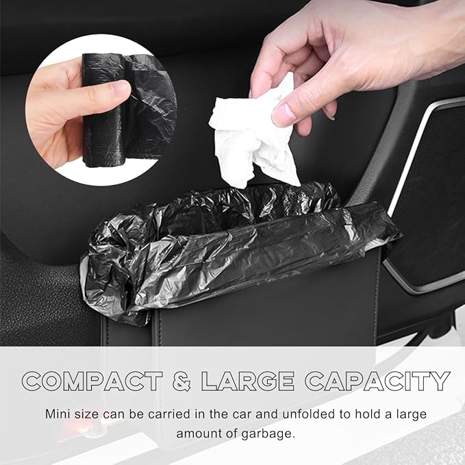 Yourkar Foldable Waterproof Leather Car Garbage Organizer Holder, Automotive Mini Dustbin Container with One Roll Trash Bag, Universal Interior Car Accessories (Trash Bag)