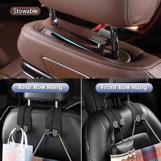 Car Seat Back Double Hook - Suede Hook,Support Car Headrest Hooks for Purses and Bags Coat,Universal Hidden Multifunctional Headrest Hooks for Car,for Purses and Bags 2pcs