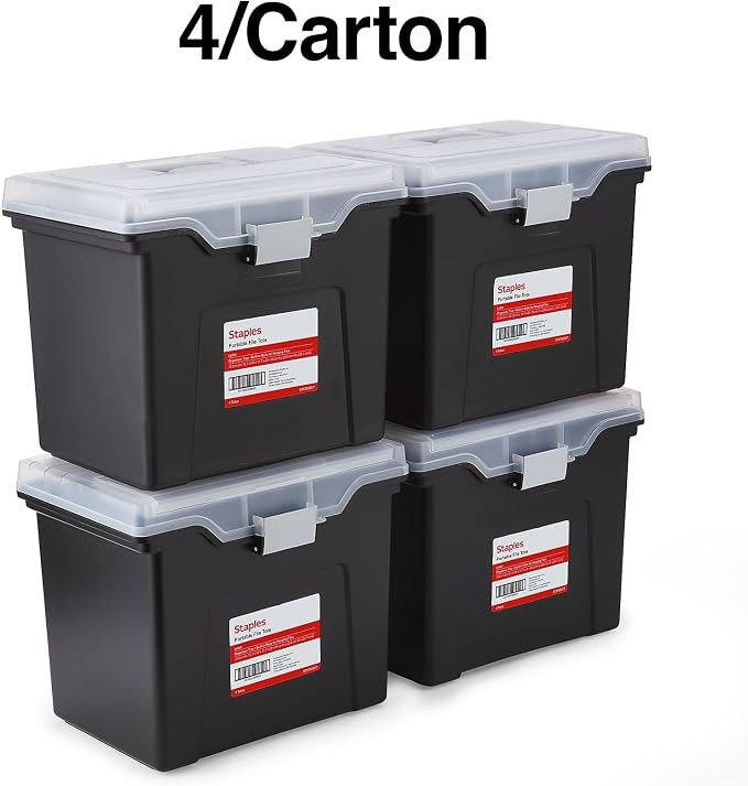 STAPLES File Box File Portable Tote, Letter Size, Black, 4/Carton