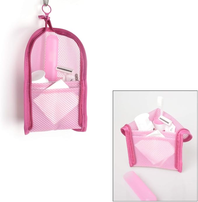 patu Standing Travel Toiletry Bag - Transparent Waterproof PVC Mesh Pouch with Triangle Design for Bathroom Essentials & Personal Care, 2 Packs, Pink
