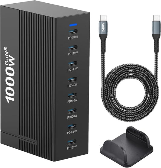 1000W 8-Port GaN5 Desktop Charging Station, High-Power USB Charging Hub with 5X 140W and 3X 100W PD Ports, Fast Charger for Laptops, Tablets, and Smartphones
