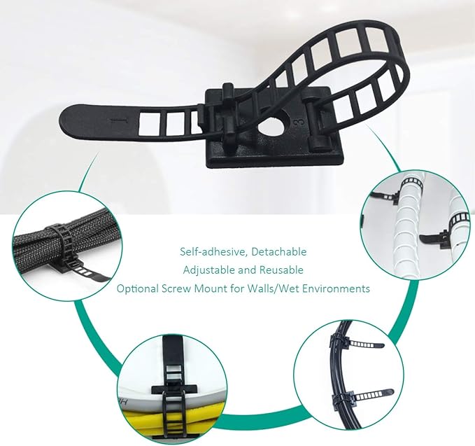 200 Pieces Cable Management Desk Wire Organizer Cable Ties Zip Ties Adhesive Cord Clips Cord Keeper Desk Wire Management