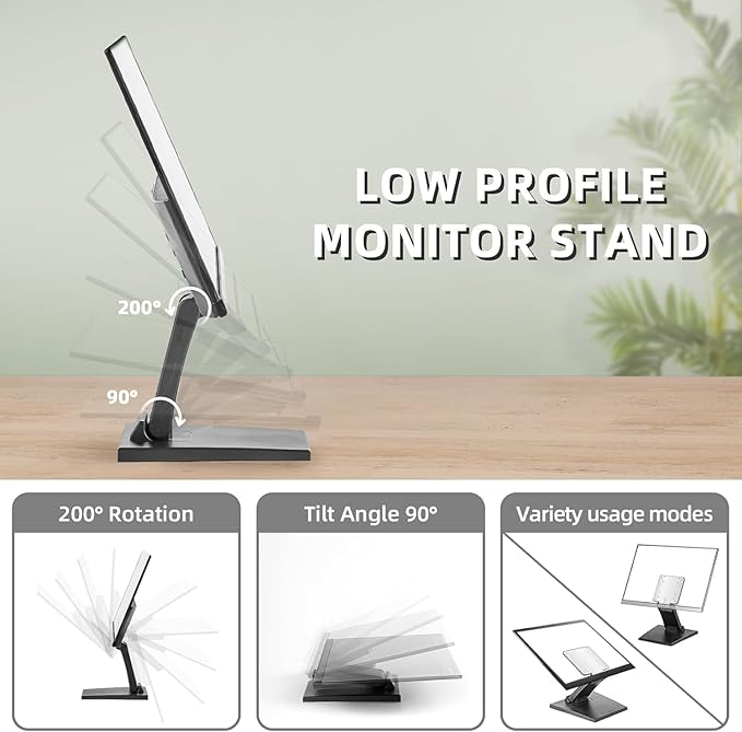 Adjustable Foldable Single Monitor Mount, Low Profile VESA Monitor Desk Mount 75x75mm & 100x100mm, Fits 10-27 Inch LCD Touch Screens