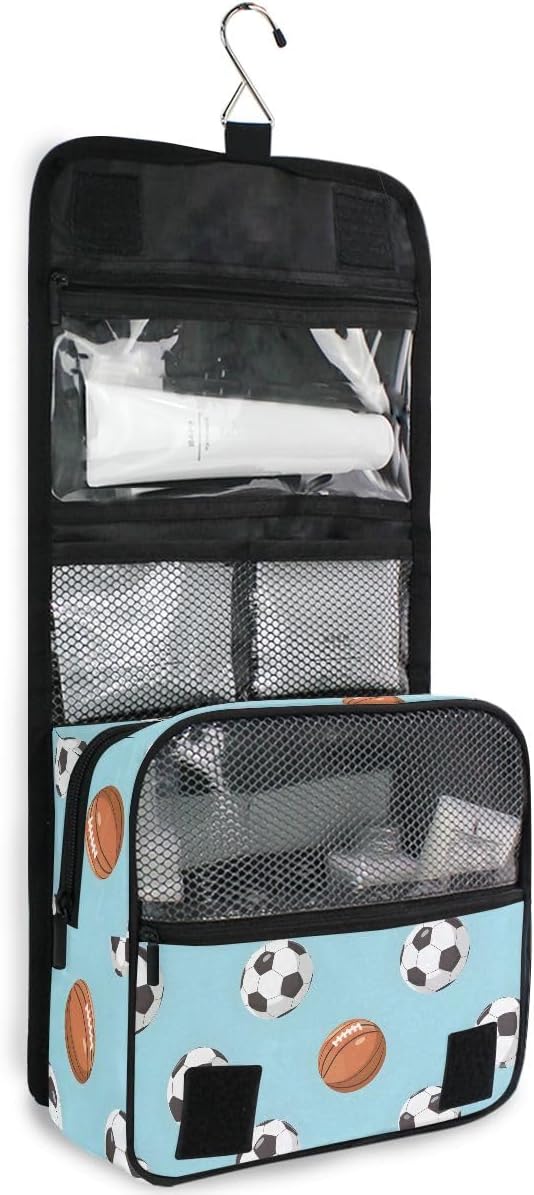 senya Hanging Travel Toiletry Bag Kit Boys Makeup Case Cosmetics Organizer for Men Women (Football And Basketball)