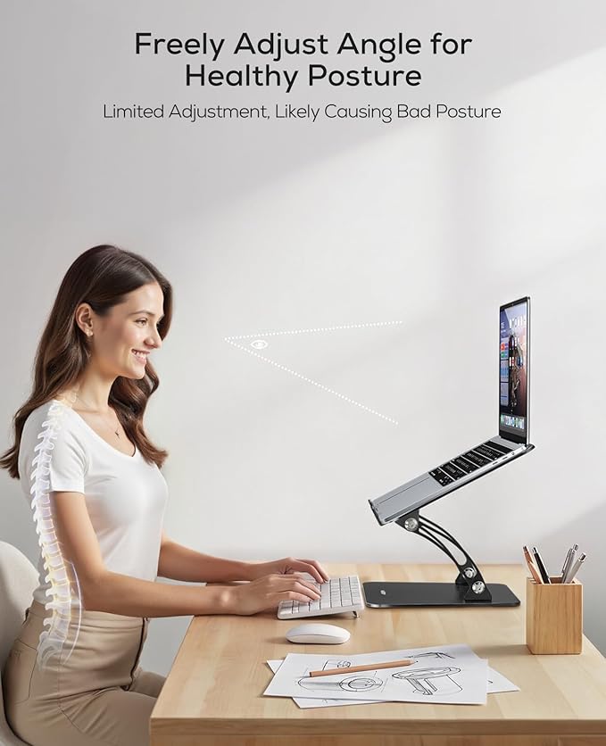 Nulaxy Fully Adjustable Laptop Stand for Desk, Dual Foldable Computer Riser with Heat-Vent, Ergonomic Notebook Holder Portable Office Accessories Compatible with Most Laptops, Black