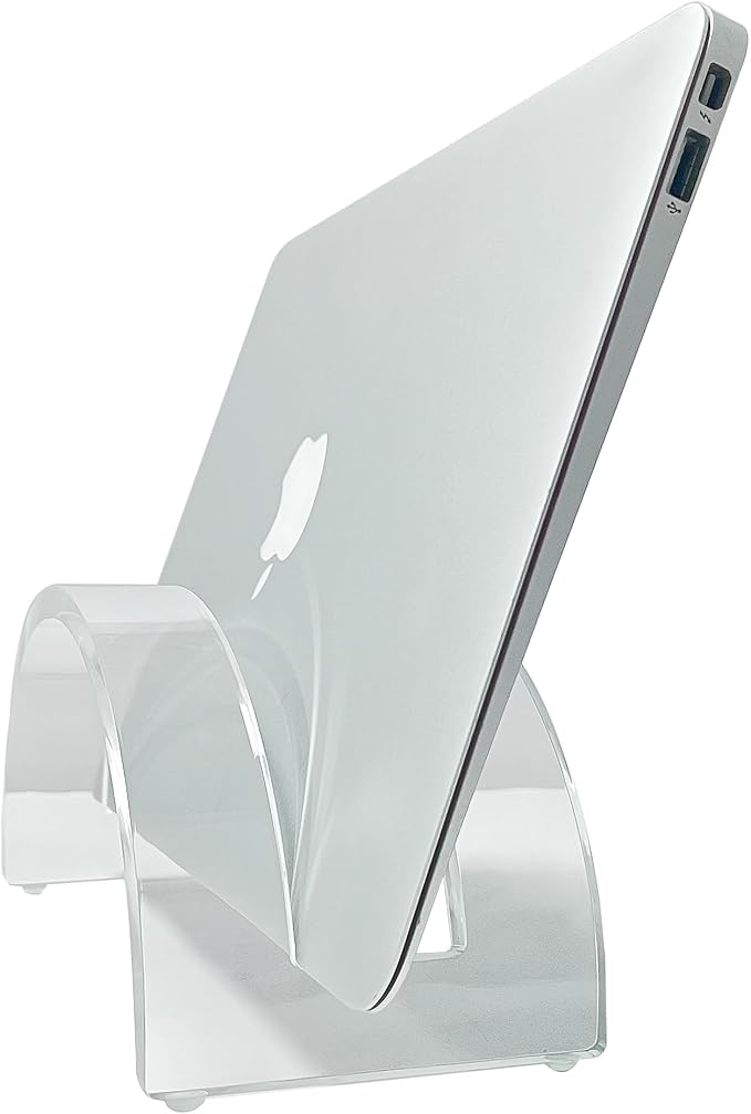 Acrylic Vertical Laptop Stand for Desk, Clear Vertical Laptop Holder & Space-Saving Workspace Organizer, Desktop Notebook Dock Compatible with MacBook Air/Pro, HP, Dell, Surface