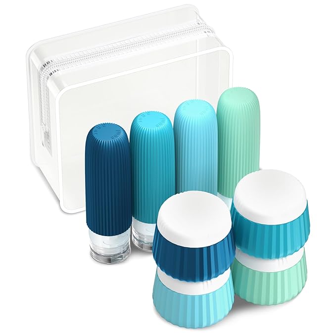 Mrsdry Travel Bottles for Toiletries 8 Pack, TSA Approved 3 oz Travel Containers with Clear Bag, Leak Proof Silicone Squeezable Essentials Jars
