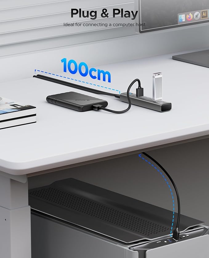 ORICO 7-Port USB 3.0 Hub, Aluminum USB Multiple Adapter, 5Gbps USB Extender USB Splitter with 3.28Ft Cable, UBS-A Hub Long Cable for Desktop, PC, Flash Drive, Mobile HDD, Windows/XPS
