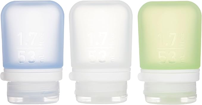 humangear GoToob+ Bottles - Silicone Leak-Proof Travel Tubes for Toiletries, Camping & TSA Carry-On (3-Pack), Small (1.7 fl oz; 53ml), Clear/Green/Blue