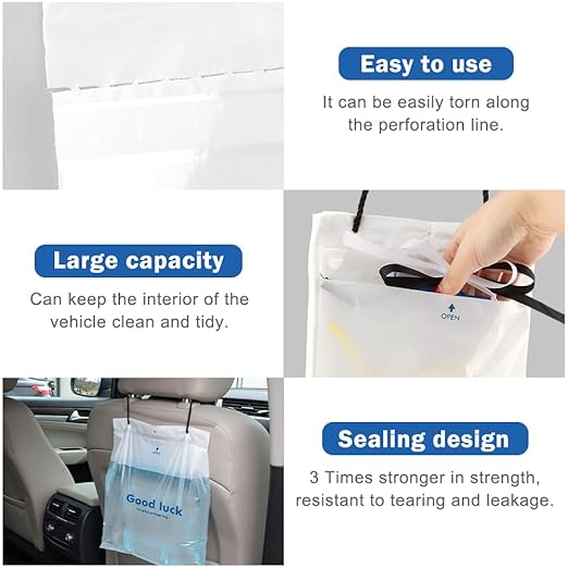 100Pcs Disposable Car Trash Bags, Leakproof Odor Proof Hanging Garbage Bags for Car SUV Truck RV Stroller