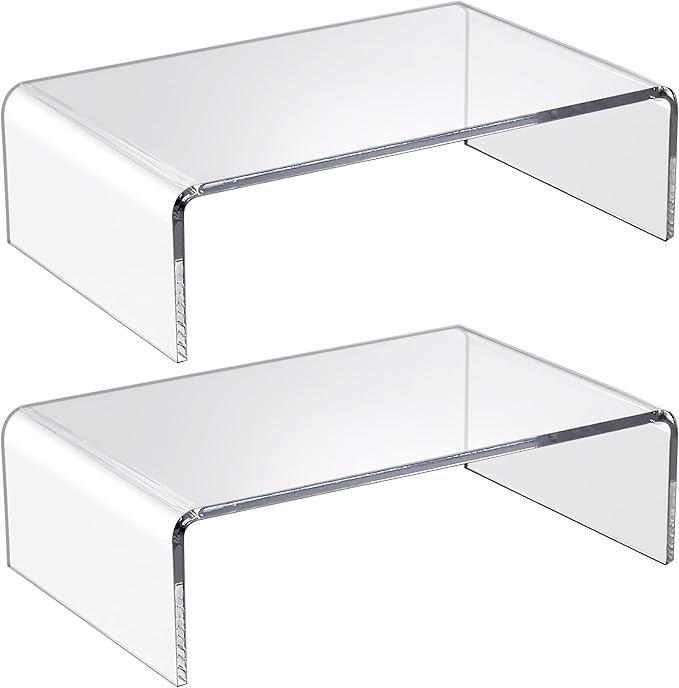 Amazing Abby Acrylic Monitor Stand Riser for Desk (2-Pack), Clear Plastic Computer Monitor Riser with Keyboard Storage, Heavy-Duty 3-3/8" Riser for PC Laptop Screen, Great for Home and Office Use