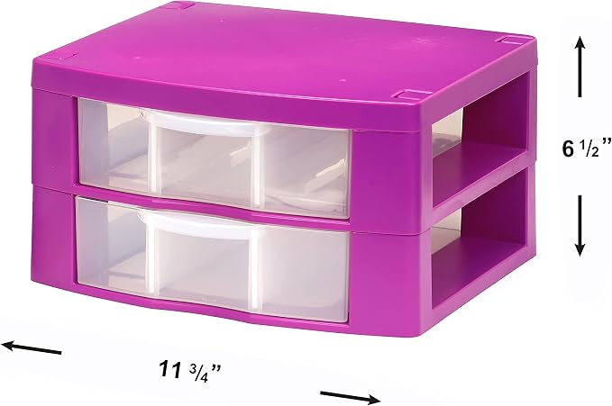 Locker Drawer. Includes 2 Removable Drawer Dividers. Heavy Duty. Fits 12" Wide Locker (Magenta Double)