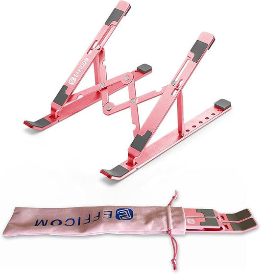Laptop Stand for Desk, Ergonomic Lap Riser, Portable Laptop Stand, Aluminum Lightweight Foldable Notebook Support, Compatible with Laptop 10-15.6'' and Tablet, Phone (Pink)