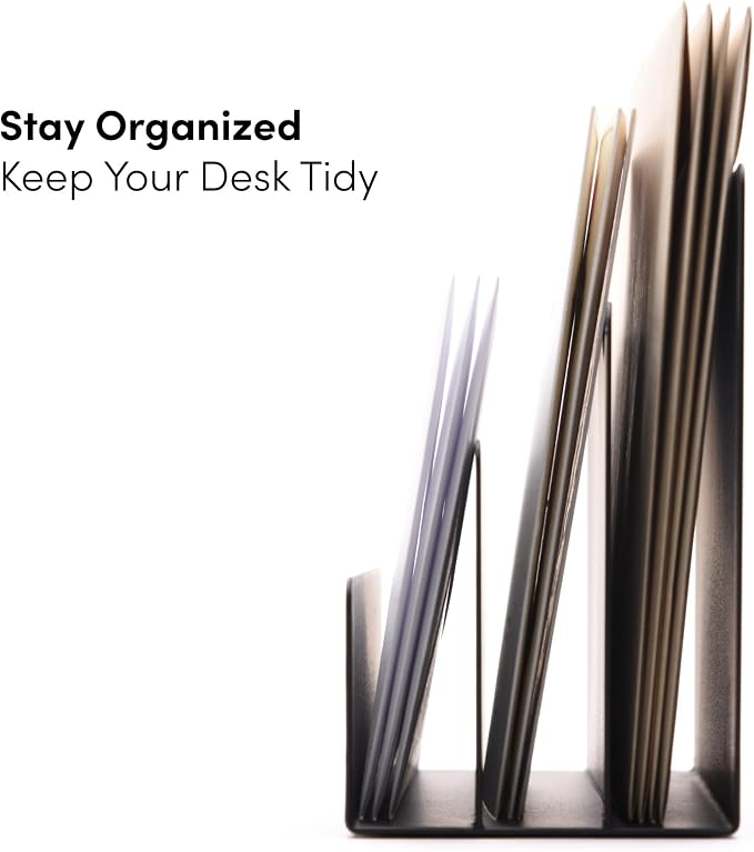 xympo Desktop Mail Organizer – 3-Slot Black Metal Letter Holder and Bill Sorter for Office and Home