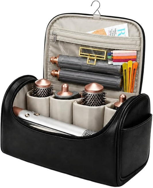 Leather Travel Case for Dyson Airwrap, Portable Storage Bag Designed Specifically for Dyson Airwrap All Series,Shockproof Organizer with Metal Hanging Hook