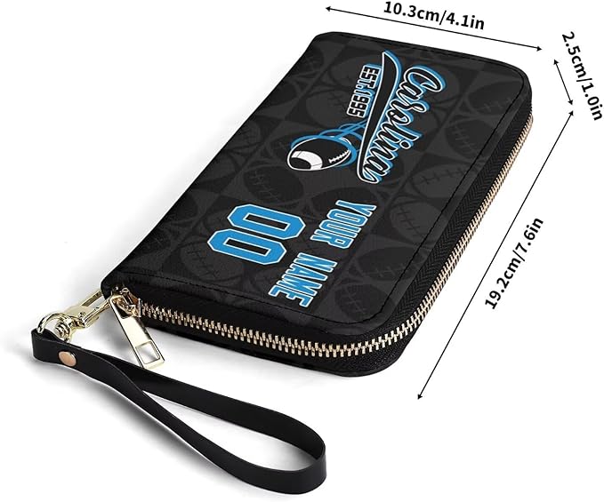 Custom Sports Team Zip Organizer Wallet-Personalized PU Leather Wallet with Name Number,Multi-Card Slots,Wrist Strap,Fan Gift for Men Women.