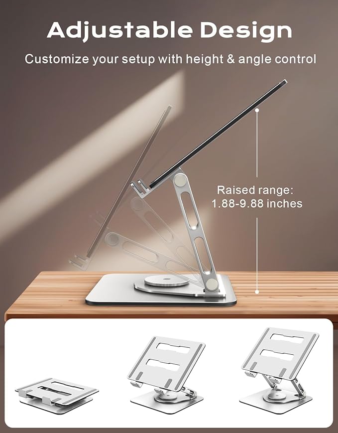 360° Rotatable Laptop Stand for Desk Adjustable Height, Ergonomic Laptop Riser Holder with Dual-bar Support, Portable Computer Notebook Stand for MacBook Air Pro, Dell XPS, HP (10-16")