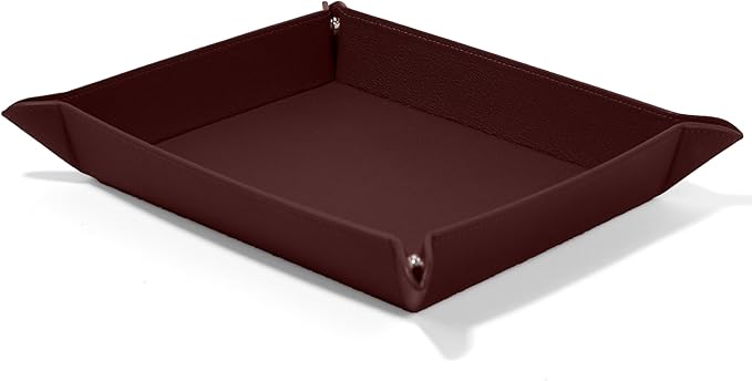 Leatherology Bordeaux Leather Rectangle Valet Tray – Sleek Catchall Organizer for Desk, Nightstand, or Entryway – Snap Design with Stitched Edge Detailing
