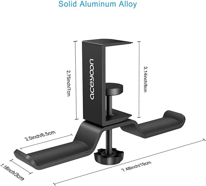 aceyoon Foldable Headphone Stand for Desk, Aluminum Headset Stand Clamp Hook Under Desk Space Save Mount, Headset Holder for Gaming Headphone, Office, Backpack, Bag, Purse Hanging (Black)