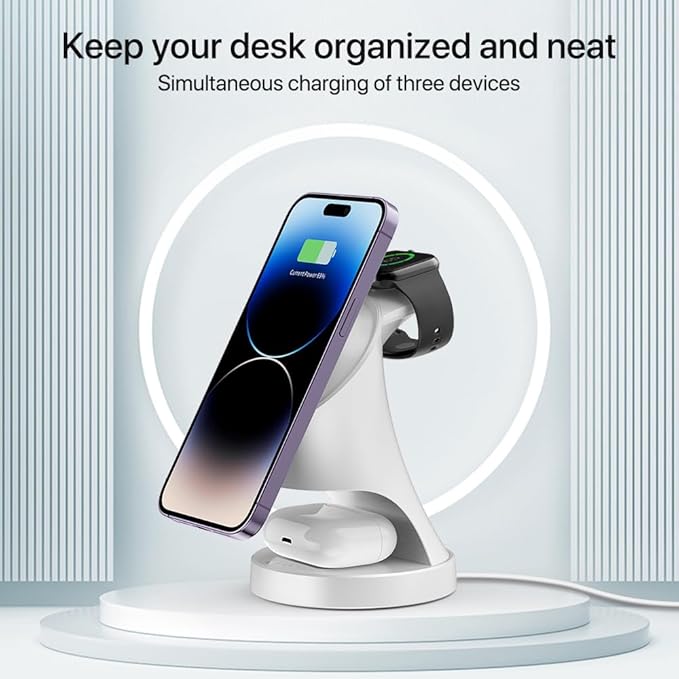 3 in 1 Wireless Charging Station for Apple Devices,Magsafe Charger for IPhone17 16 15 14 13 12 Pro/Max/Plus/Mini Wireless Charger Station for AirPods 2/3/4Pro iWatch Ultra11/10/9/8/7/SE/6/5/4/3/2