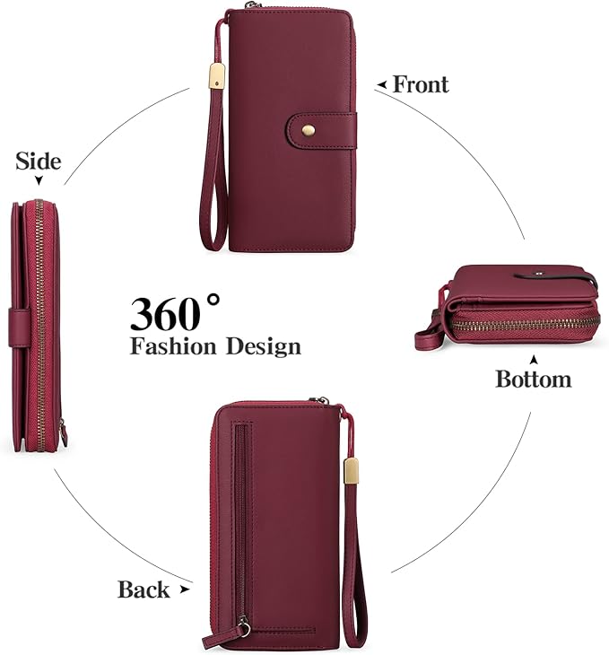 GAEKEAO Wallet for Women Clutch RFID Blocking Wristlet Leather Purse Large Capacity Credit Card Holder with Grip Hand Strap