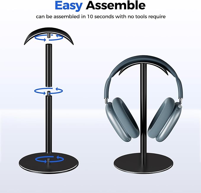 Desk Headphone Stand for AirPods Max, Aluminum Alloy Headset Stand with Anti-Slip Base & Curved Headband Support, Universal Headphone Holder for Most Gaming Headsets (Black)