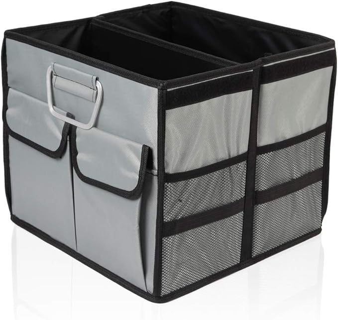 Car Trunk Organizer Collapsible Portable Multi Compartments Organizer with Non Slip Straps for SUV Truck Auto Vehicle Car Auto Minivan (Small without cover, Space gray)