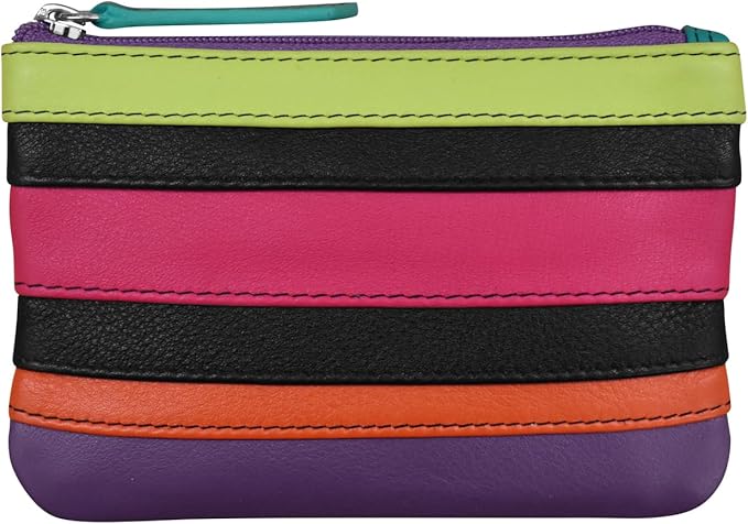ili New York Mini Leather Coin Purse, Compact Genuine Leather Pouch with Key Ring & RFID Protection, Used for Coins, Keys and Cards, Ideal for Travel and Everyday Carry, Black Brights
