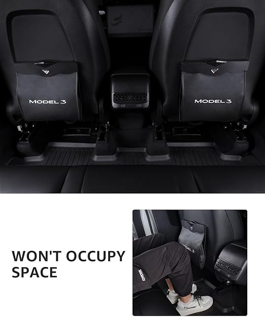 Motrobe Trash Can for Tesla Model 3 2017-2023 Garbage Bag [Strong Magnetic Buckle] with LED Light 1PCS Backseat Hanging Garbage Bin Waterproof Faux Leather Model 3 Interior Accessories 2.5 Gallons
