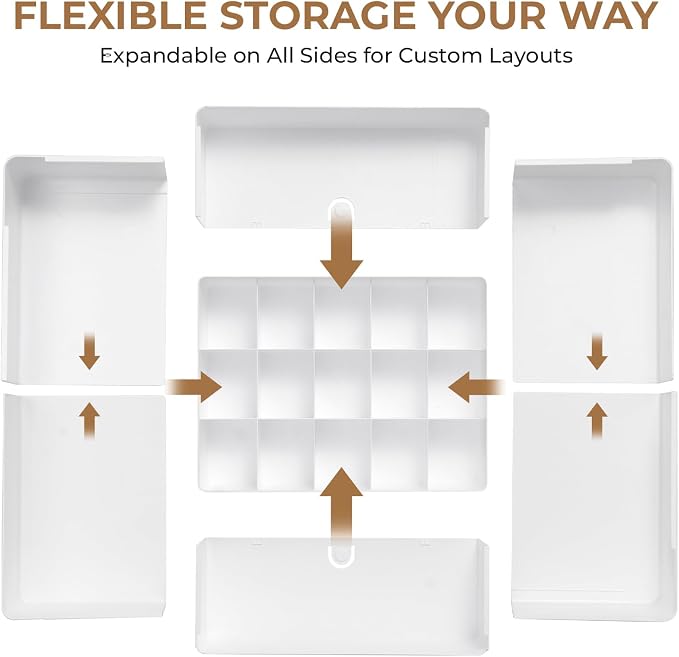 Adjustable Drawer Organizer – 19-Grid Divider for Socks, Bras & Panties, Closet Storage Box for Underwear & Dresser Drawers (15+4)