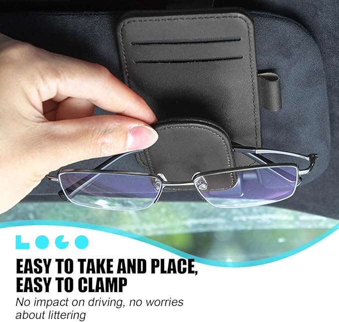 Car Sun Visor Organizer, Magnetic Leather Auto Sunglass Card Pen Pocket Holder for Registration & Drving License, Vehicle Interior Glasses Clip Accessories, Universal for SUV Sedan Truck (Black)