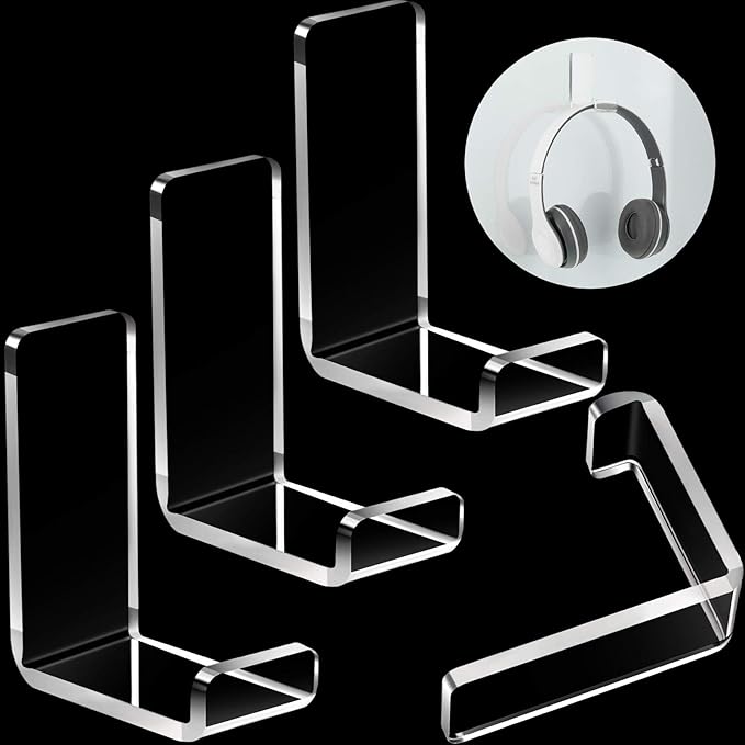 Weewooday 4 Pieces Headphone Hanger Holder Desk Adhesive Headphone Hook Wall Mount Headset Stand Acrylic Holder with Glues for General Purpose Game Earphone(Clear)
