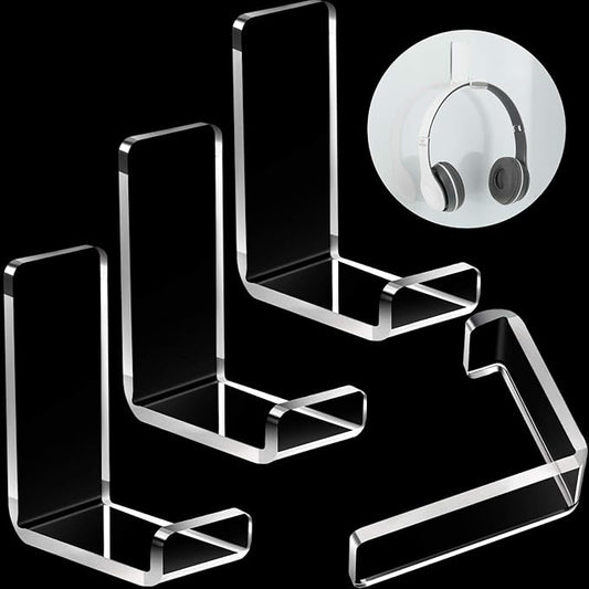Weewooday 4 Pieces Headphone Hanger Holder Desk Adhesive Headphone Hook Wall Mount Headset Stand Acrylic Holder with Glues for General Purpose Game Earphone(Clear)