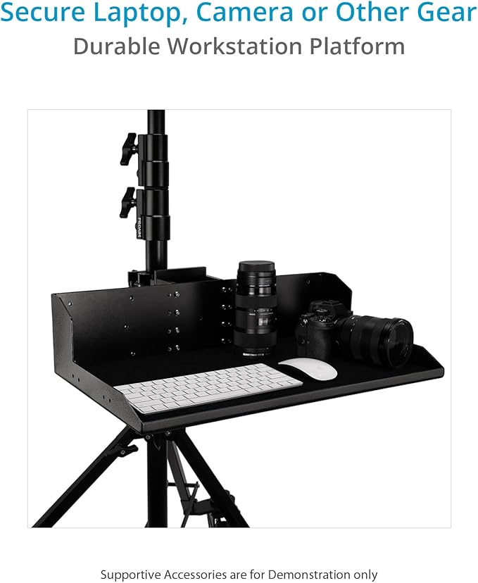 PROAIM Alpha Mobile Workstation: Height Adjustable Stand with 5/8 Baby Pin Mount, Monitor Mount, Wheel Set, Laptop & Accessory Tray. for Camera Operators, Photographers & Videomakers (TP-ALPA-02)